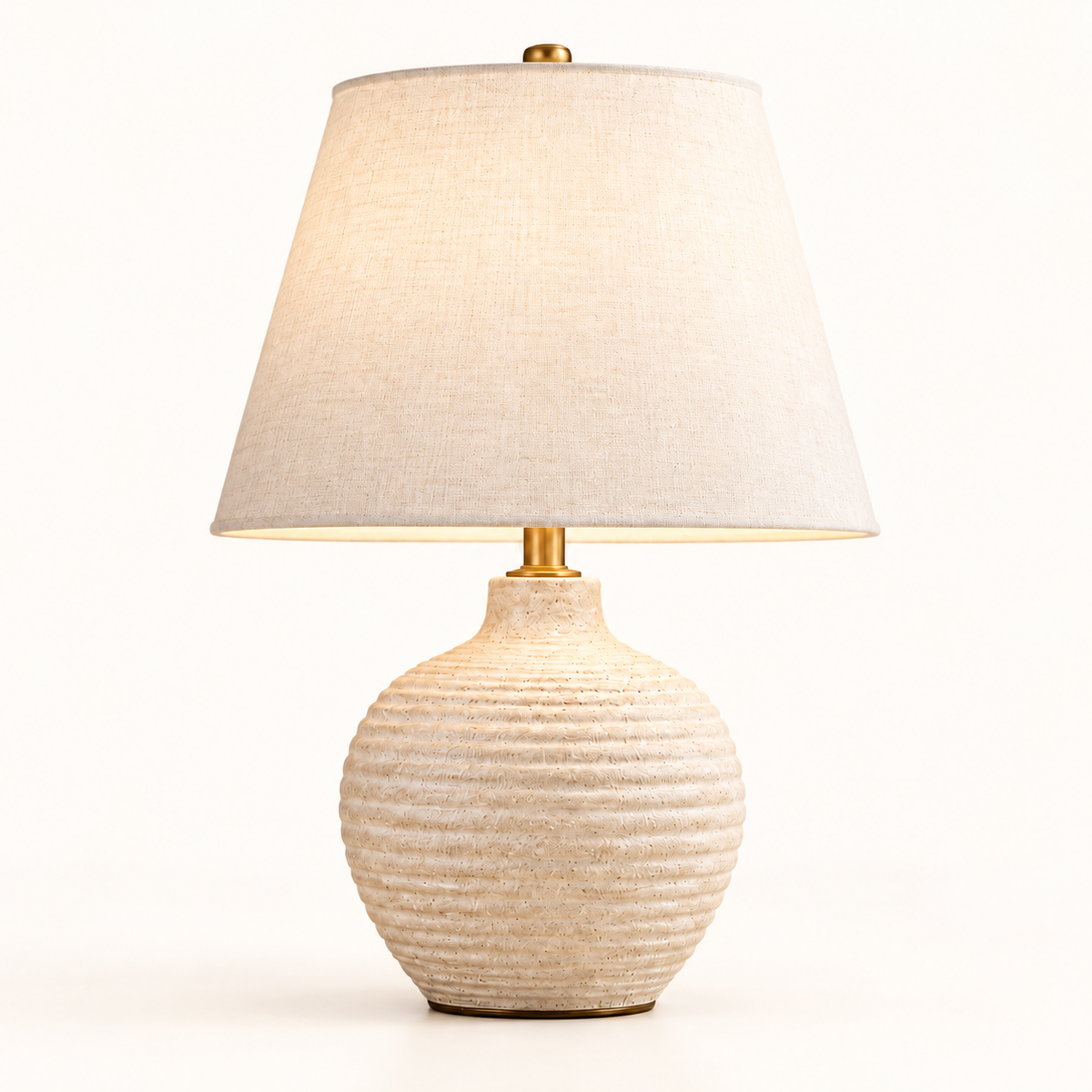 Intoobetter Textured Cream Table Lamp – Neutral Accent Lamp with Ribbed Base and Fabric-Look Shade