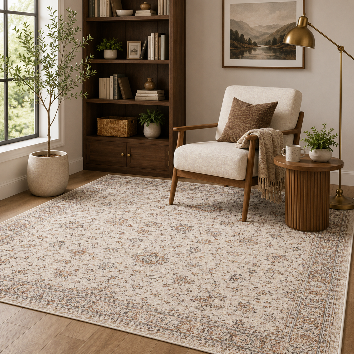 Intoobetter Vintage Floral Area Rug – Soft Neutral Decorative Rug for Nursery, Bedroom and Living Room