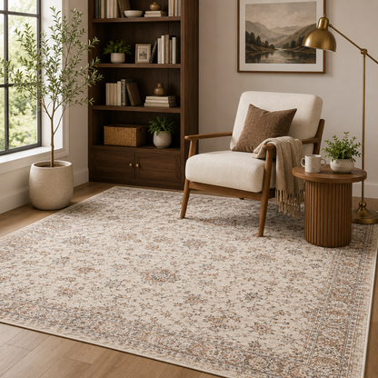 Intoobetter Vintage Floral Area Rug – Soft Neutral Decorative Rug for Nursery, Bedroom and Living Room