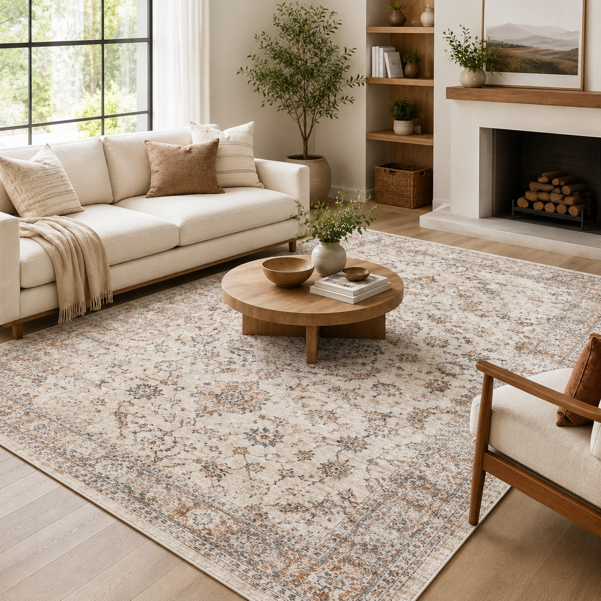 Intoobetter Vintage Floral Area Rug – Soft Neutral Decorative Rug for Nursery, Bedroom and Living Room