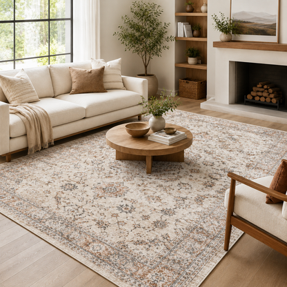 Intoobetter Vintage Floral Area Rug – Soft Neutral Decorative Rug for Nursery, Bedroom and Living Room