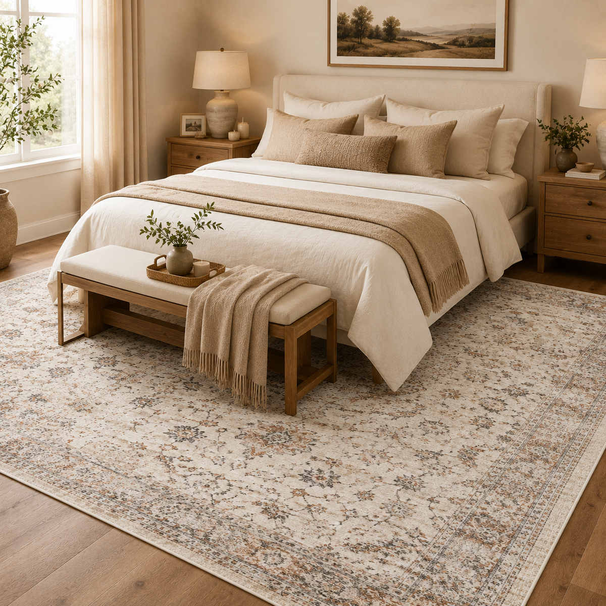 Intoobetter Vintage Floral Area Rug – Soft Neutral Decorative Rug for Nursery, Bedroom and Living Room