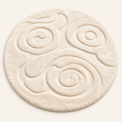 Intoobetter Round Plush Area Rug – Cream Swirl Pattern Accent Rug for Living Room, Bedroom and Cozy Home Styling