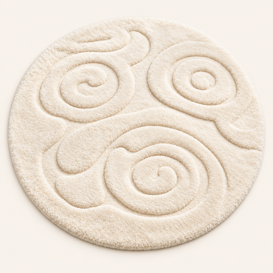 Intoobetter Round Plush Area Rug – Cream Swirl Pattern Accent Rug for Living Room, Bedroom and Cozy Home Styling