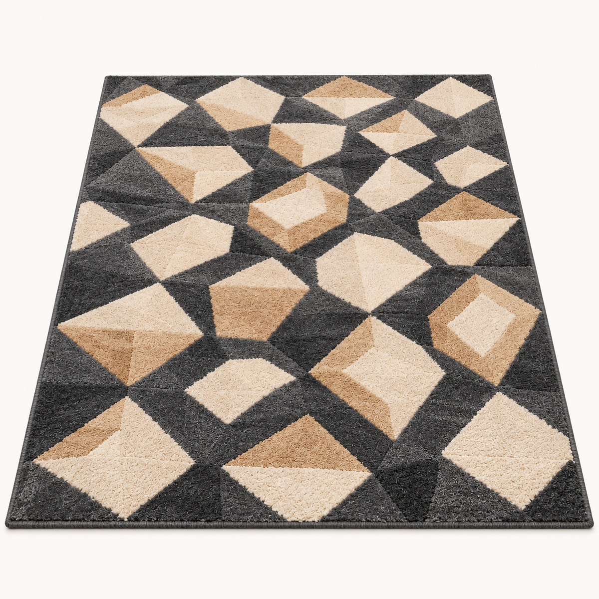 Intoobetter Geometric Plush Area Rug – Charcoal, Beige and Tan Diamond Pattern Rug for Bedroom and Living Room