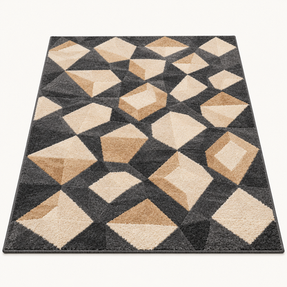 Intoobetter Geometric Plush Area Rug – Charcoal, Beige and Tan Diamond Pattern Rug for Bedroom and Living Room