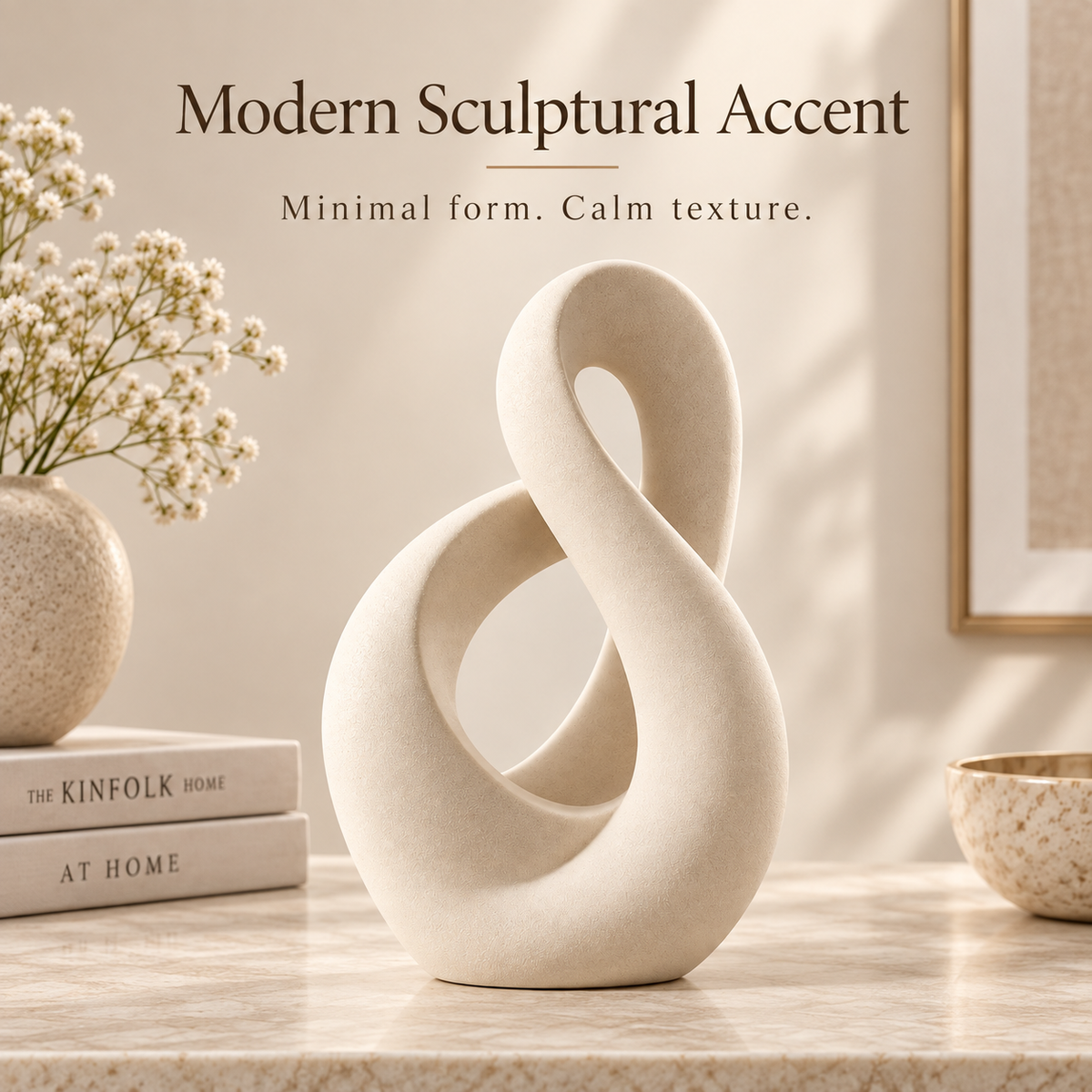 Intoobetter Abstract Loop Decorative Sculpture – Cream-Tone Modern Tabletop Accent for Living Room and Home Decor