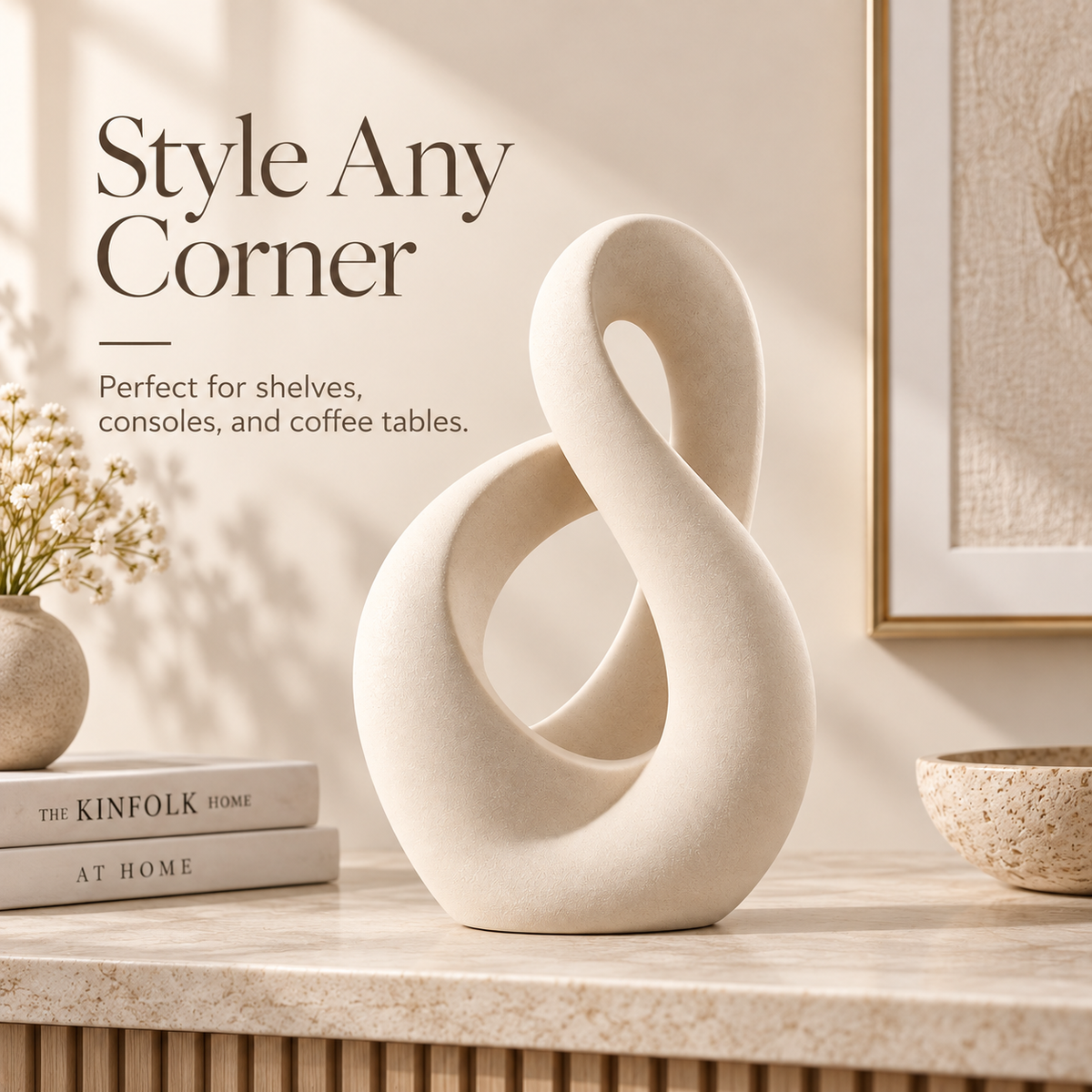 Intoobetter Abstract Loop Decorative Sculpture – Cream-Tone Modern Tabletop Accent for Living Room and Home Decor