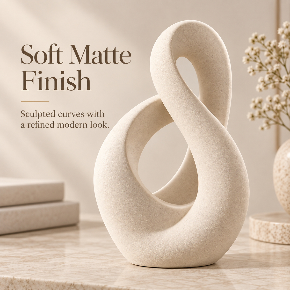 Intoobetter Abstract Loop Decorative Sculpture – Cream-Tone Modern Tabletop Accent for Living Room and Home Decor